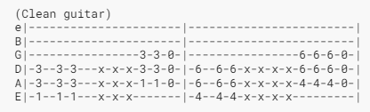 The guitar tablature for the intro to Nirvana's song Smells Like Teen Spirit.